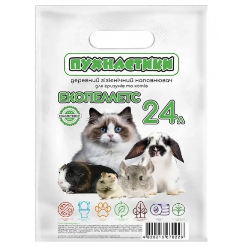 Деревний наповнювач Пухнастики для котів та гризунів 5 кг+1 кг (24л)