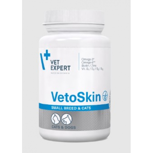 Vet Expert VetoSkin Small breed&cat Нутрицевтична добавка для підтримання здоров'я шкіри та якості шерсті у котів і собак малих порід, 60 капс