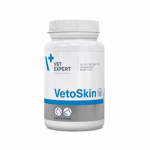 Vet Expert VetoSkin Нутрицевтична добавка для підтримання здоров'я шкіри та якості шерсті у котів і собак, 60 капс. в блістерах