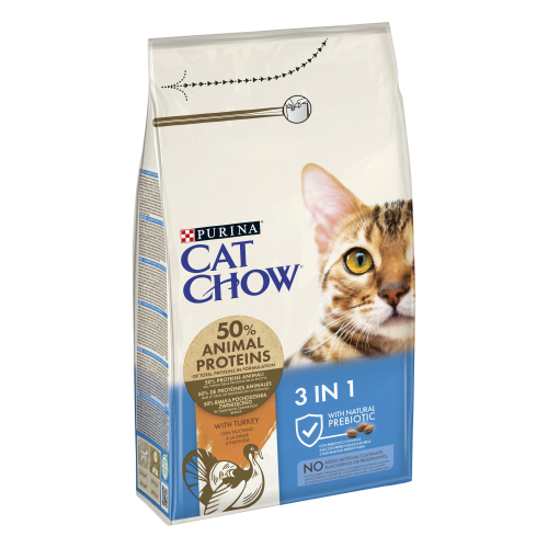 Cat Chow® Feline. З індичкою. Сухий повнораціонний корм для дорослих котів з формулою потрійної дії 3 в 1