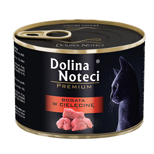 Корм конс.Dolina Noteci Premium  для котів, м'ясні шматочки в соусі з телятиною,185 г.