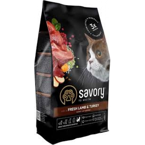 Сухий корм для кішок Savory Adult Cat Sensitive Digestion Fresh Lamb and Turkey.