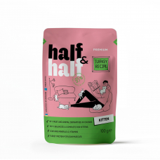 Корм вологий Half&Half для кошенят, шматочки з індичкою у желе у формі пауча, 100 г.