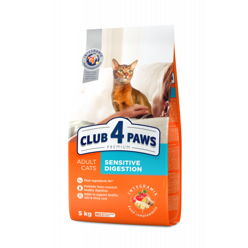 Клуб 4 Лапи ПРЕМІУМ. "ЧУТЛИВЕ ТРАВЛЕННЯ". ПОВНОРАЦІОННИЙ СУХИЙ  КОРМ ДЛЯ ДОРОСЛИХ КОТІВ