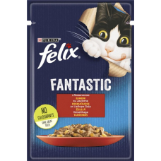 Вологий корм Purina Felix Fantastic для дорослих кішок, з яловичиною, шматочки в желе, 85 г