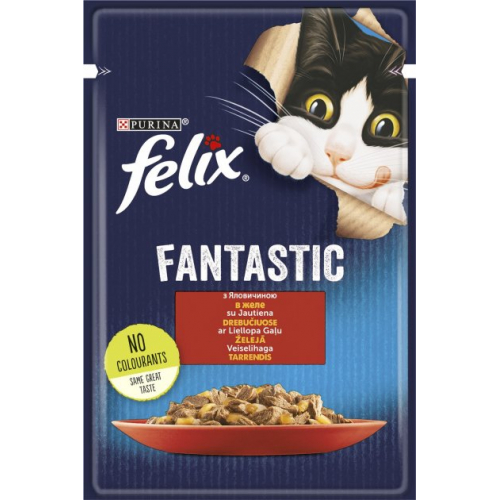 Вологий корм Purina Felix Fantastic для дорослих кішок, з яловичиною, шматочки в желе, 85 г