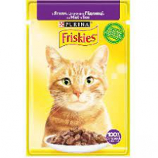 Вологий корм для дорослих котів Purina Friskies шматочки у підливці з ягням 85 г