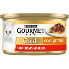 GOURMET GOLD (ГУРМЕ Голд) Соус Де-Люкс. Шматочки у соусі. З яловичиною. Консервований порційний повнораціонний корм для дорослих котів