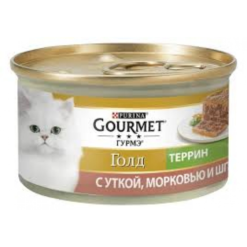 GOURMET Gold (Гурме Голд). З качкою, морквою та шпинатом. Шматочки у паштеті. Консервований порційний повнораціонний корм для дорослих котів