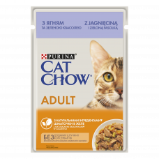 Вологий корм для дорослих котів Purina Cat Chow Adult ніжні шматочкив желе з ягням та зеленою квасолею 85 г