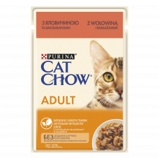 Вологий корм для дорослих котів Purina Cat Chow Adult ніжні шматочкив желе з яловичиною та баклажанами 85 г