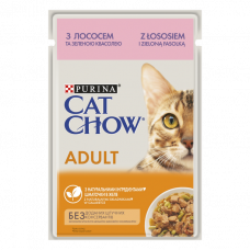 Вологий корм для дорослих котів Purina Cat Chow Adult ніжні шматочкив желе з лососем та зеленою квасолею 85 г