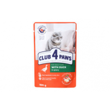 Клуб 4 Лапи ПРЕМІУМ. "З КАЧКОЮ В СОУСІ". Повнораціонний консервований корм для дорослих котів.