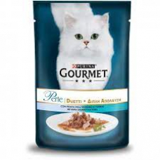 GOURMET PERLE DUO (ГУРМЕ ПЕРЛ ДУО). Консервований порційний повнораціонний корм для дорослих котів. Міні філе у підливці. З океанічною рибою та тунцем. 